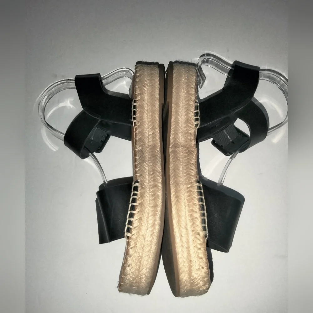 Gianni Bini (Size 10) Black Open Toe Ankle Strap & Buckle Platform Espadrilles